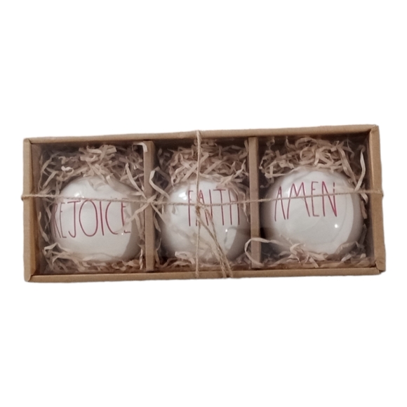 Rae Dunn Christmas Ornaments Rejoice Faith Amen Set of 3 In Box - Picture 1 of 6